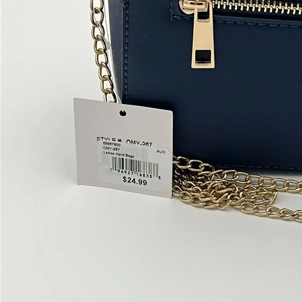 Olive Miller Heart Eye Smily Face Emoji Crossbody Bag Blue Yellow Gold - Picture 5 of 6